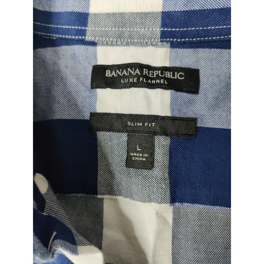 Banana Republic Men's Blue Plaid Long Sleeve Dress Shirt